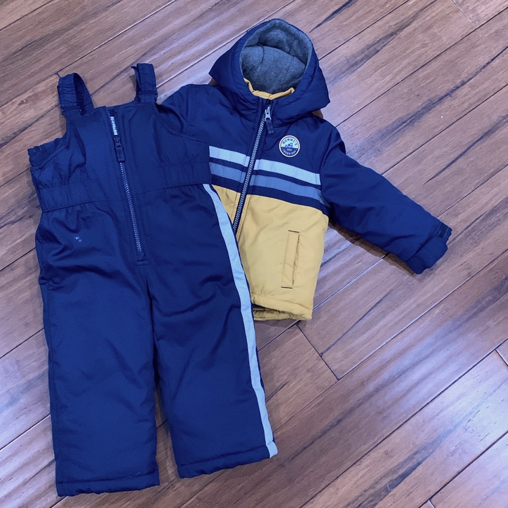 Snow pants and winter jacket set.